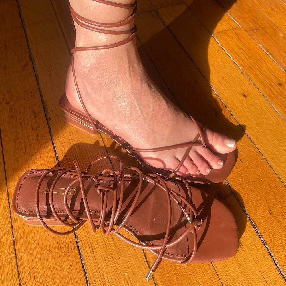 ALDO leather strappy sandals with gold trim